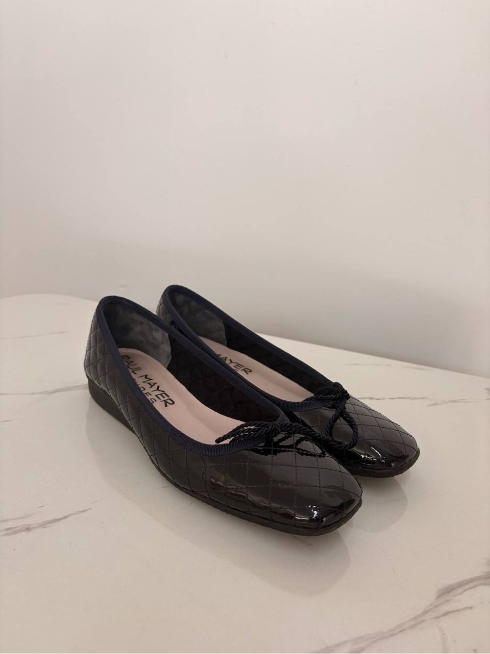 Paul Mayer Black Quilted Patent Leather Ballet Flats